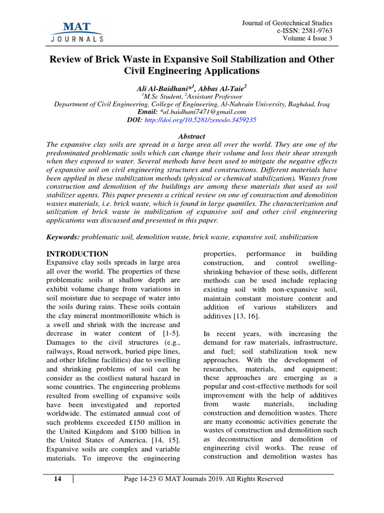 Brick Waste for Expansive Soil Stabilization | PDF | Concrete ...