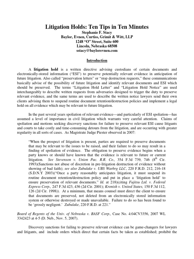 Litigation Hold Tips for Evidence Preservation | PDF | Discovery (Law ...