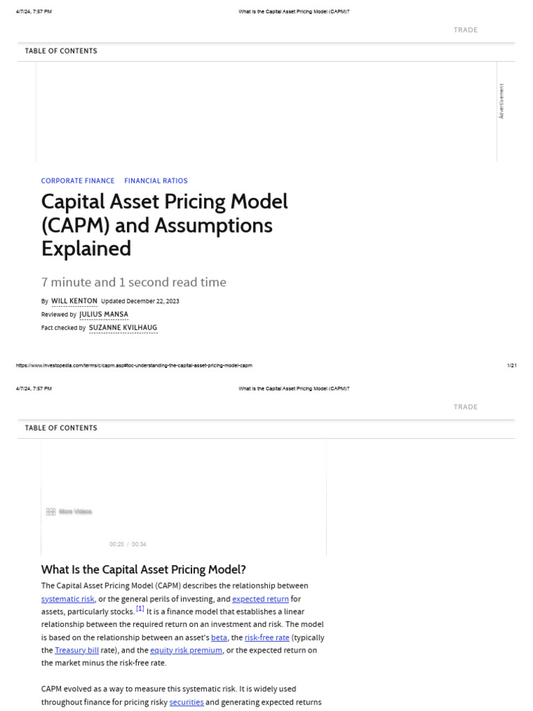 Capital Asset Pricing Model (CAPM) | PDF | Capital Asset Pricing Model ...