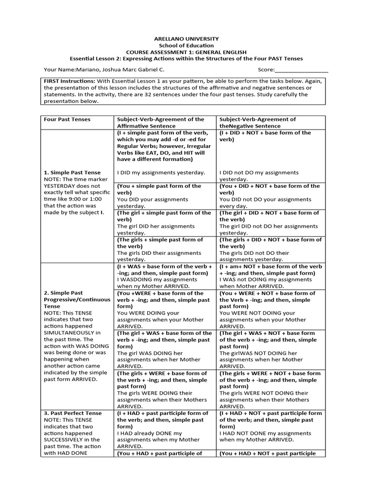 Mastering Four Past Tenses in English | PDF | Verb | Perfect (Grammar)