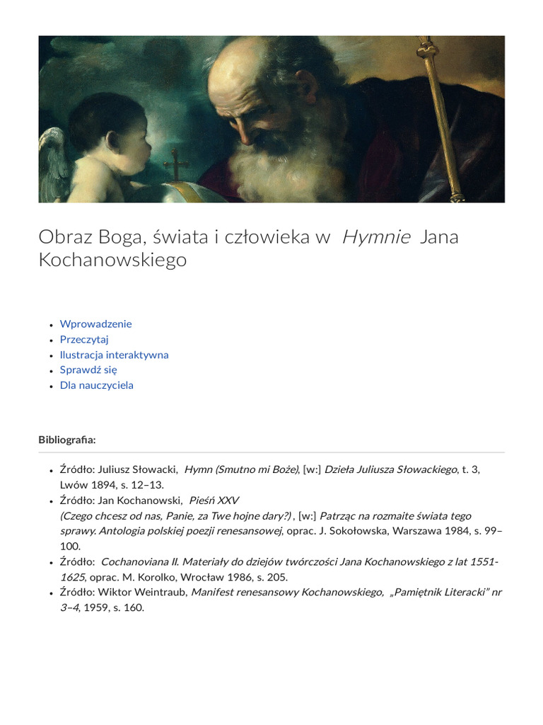 Jan Kochanowski Hymn Do Boga Obraz Boga Swiata i Czlowieka w Hymnie Jana Kochanowskiego | PDF