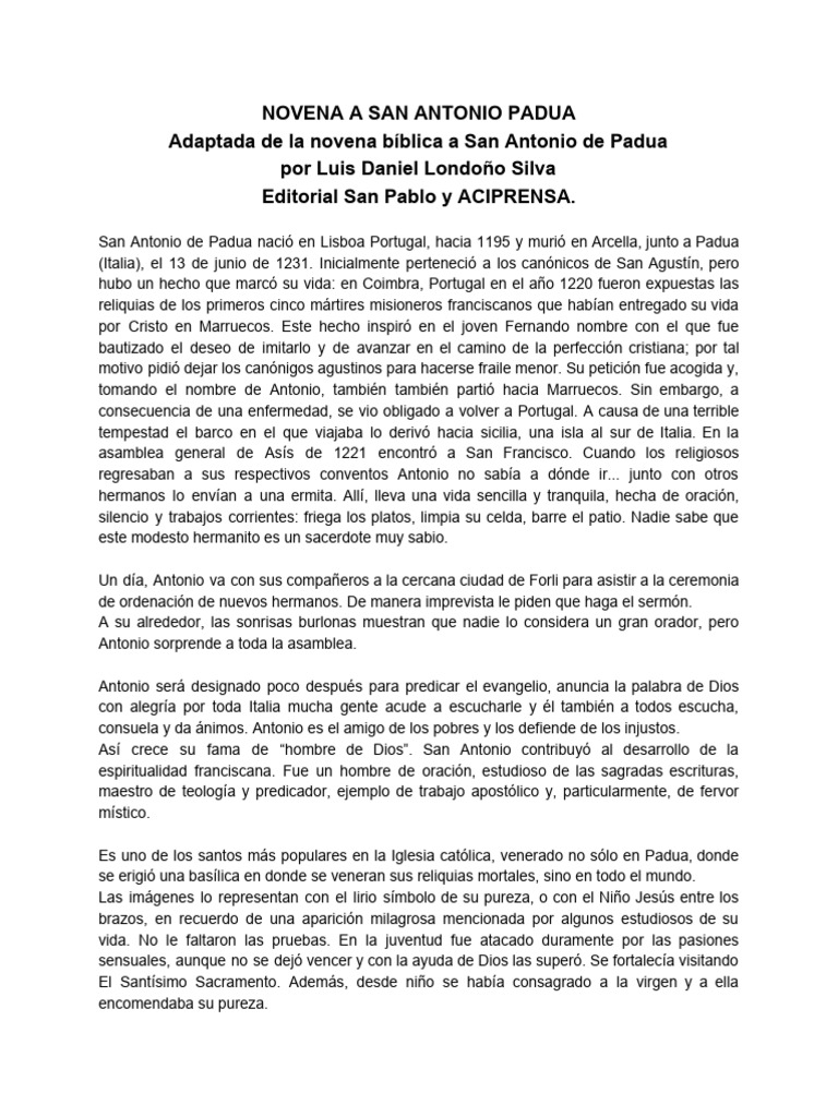 Novena a san antonio padua pdf intercesi n oraci n