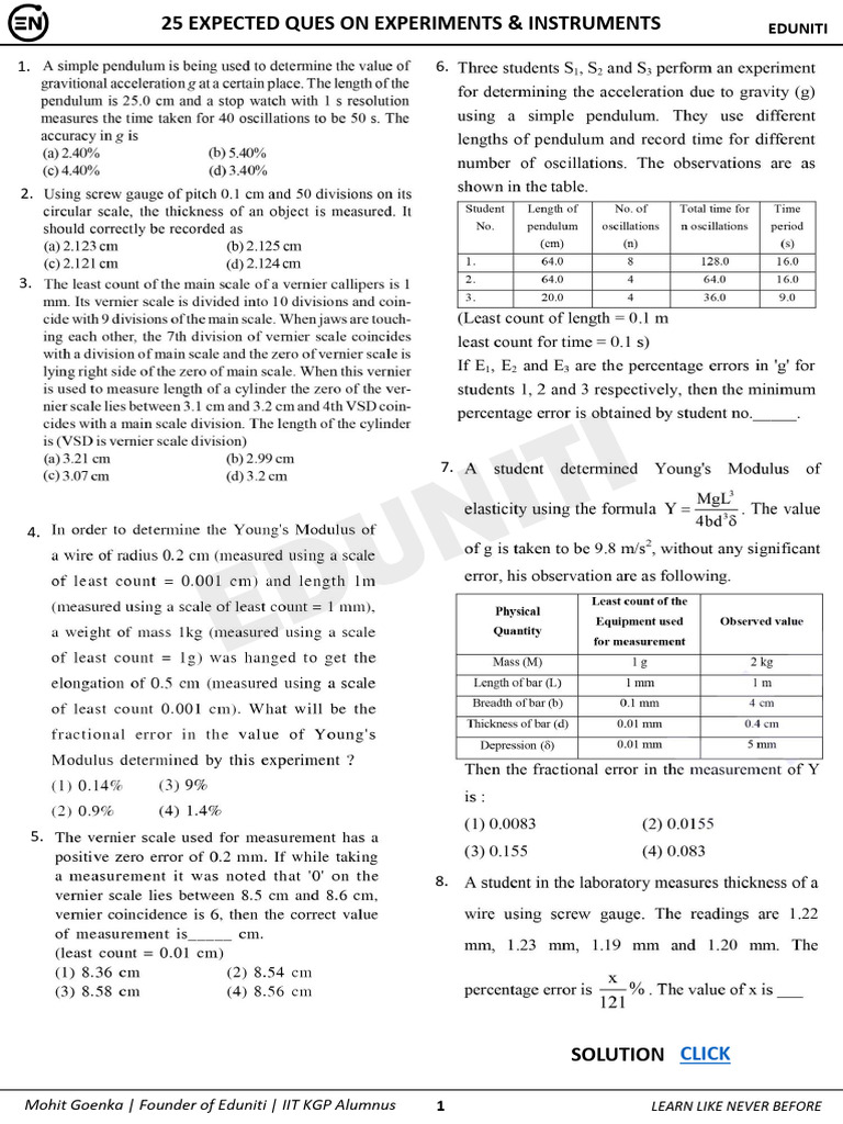 25 Questions on Experiments & Instruments | PDF