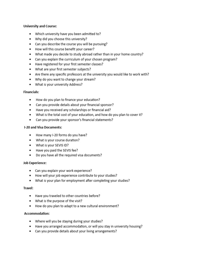 Study Abroad Visa Interview Guide | PDF | Internship | Job Hunting