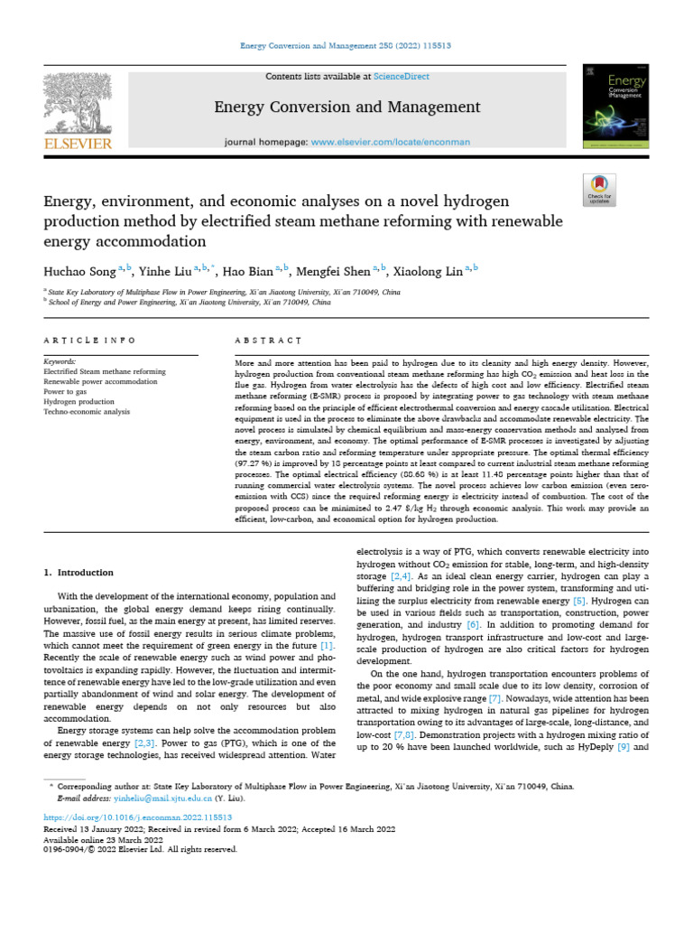 Novel Hydrogen Production via E-SMR | PDF | Hydrogen | Methane