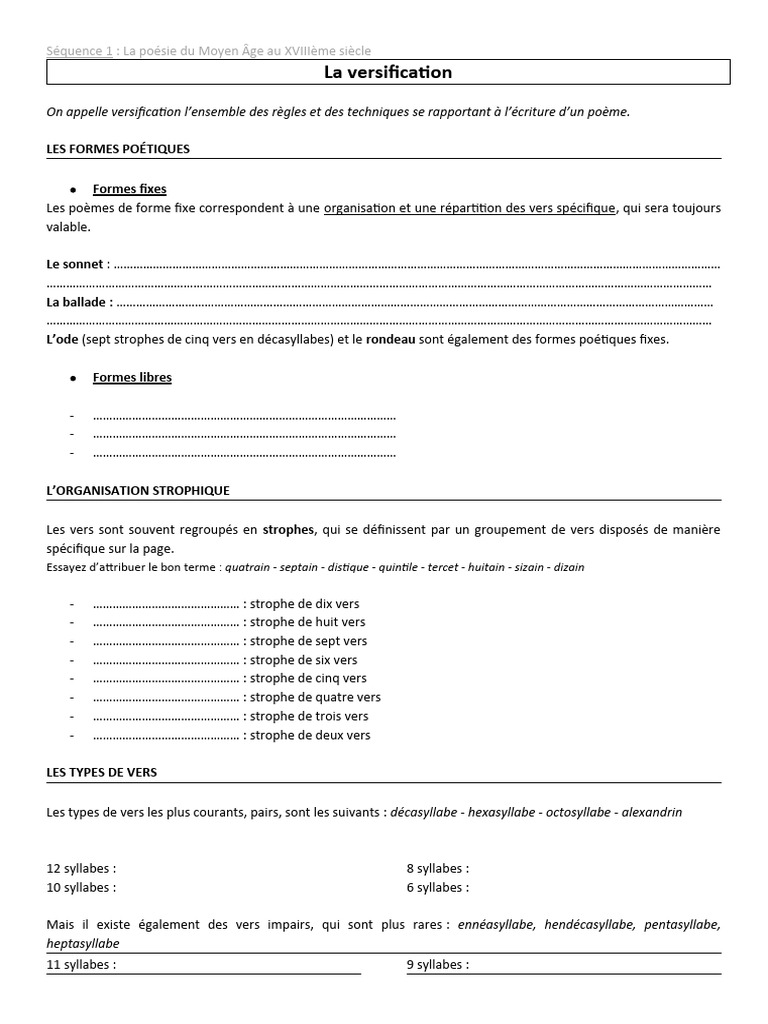 Versification et Formes Poétiques Historiques | PDF | Poésie ...