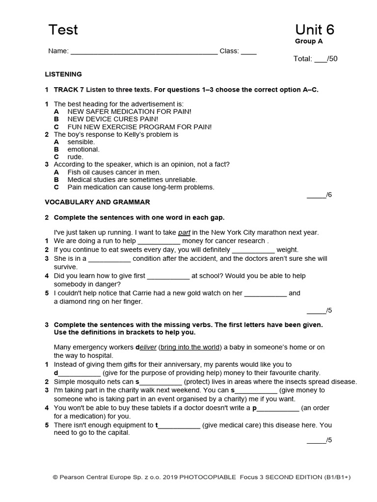 Unit 6 Listening and Grammar Test | PDF | Allergy