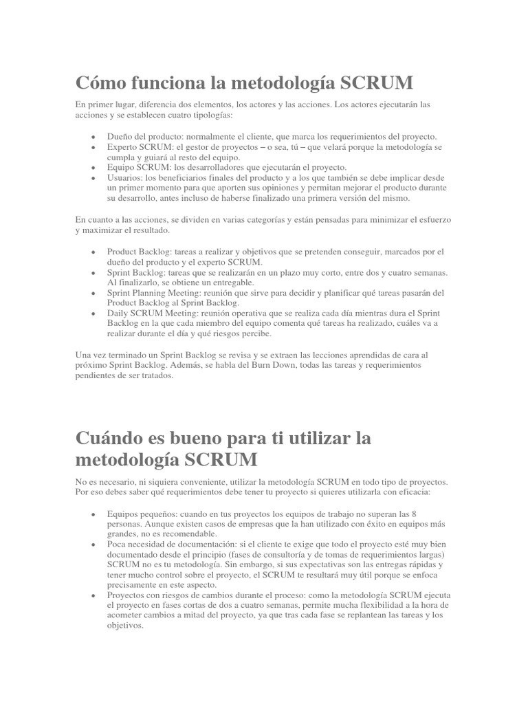 Funcionamiento de la Metodología SCRUM | PDF | Scrum (desarrollo de ...