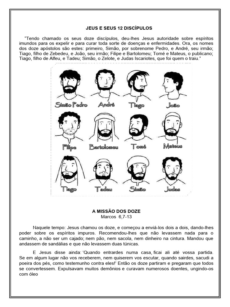 Nomes e Missão dos 12 Discípulos | PDF