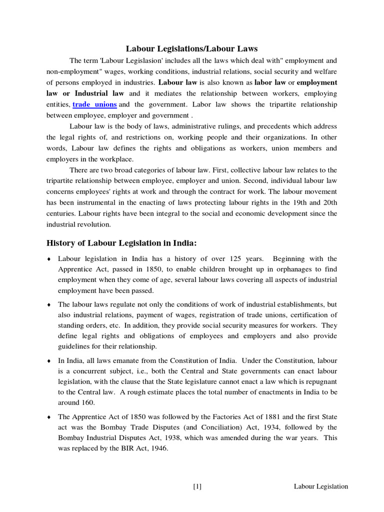 Overview of Indian Labour Laws | PDF | Labour Law | Employment