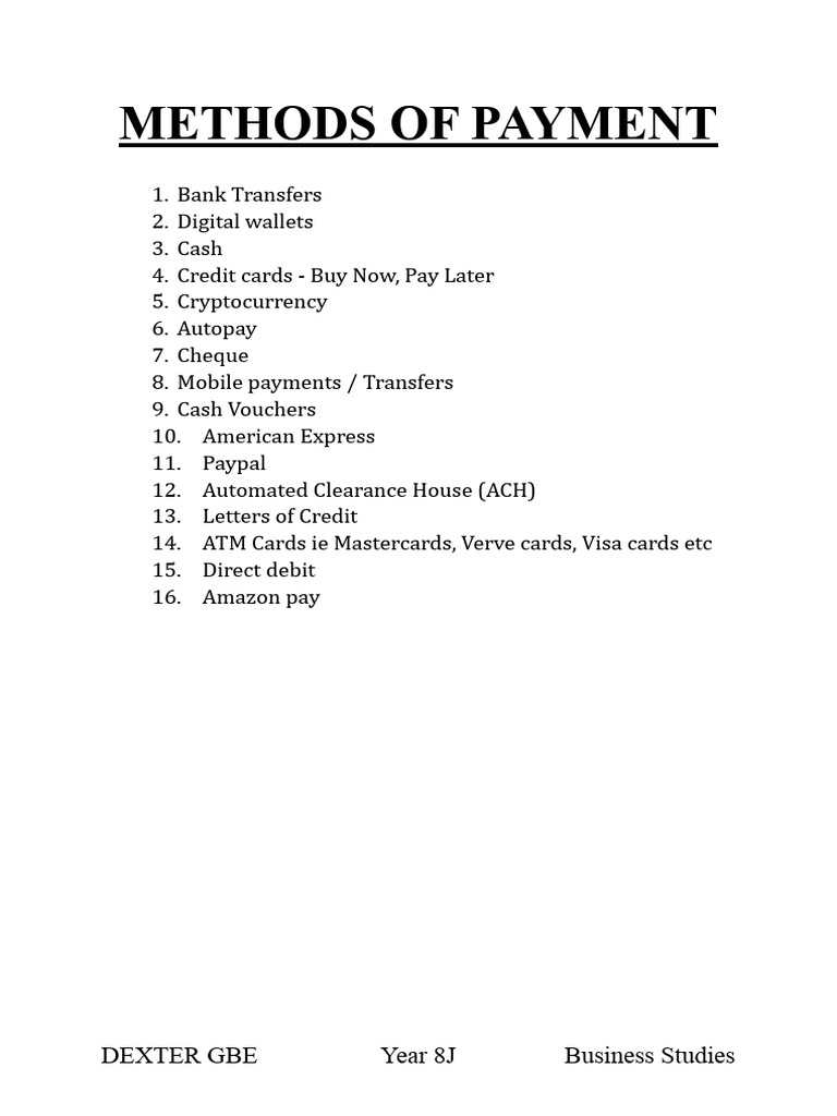 Payment Methods Overview for Students | PDF