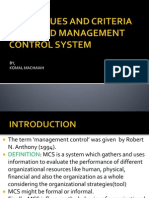Techniques and Criteria For Good Management Control System