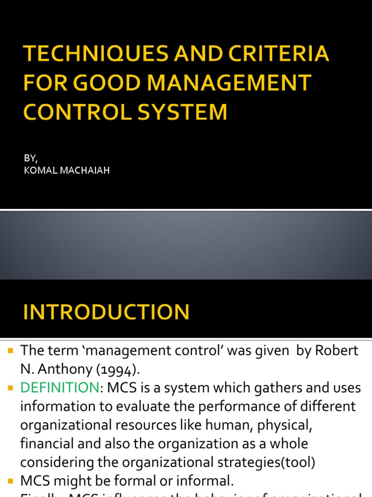 Techniques and Criteria For Good Management Control System | PDF ...