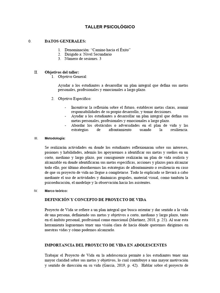 Taller - Proyecto de Vida S.1, 2 y 3 | PDF | Resiliencia psicológica ...