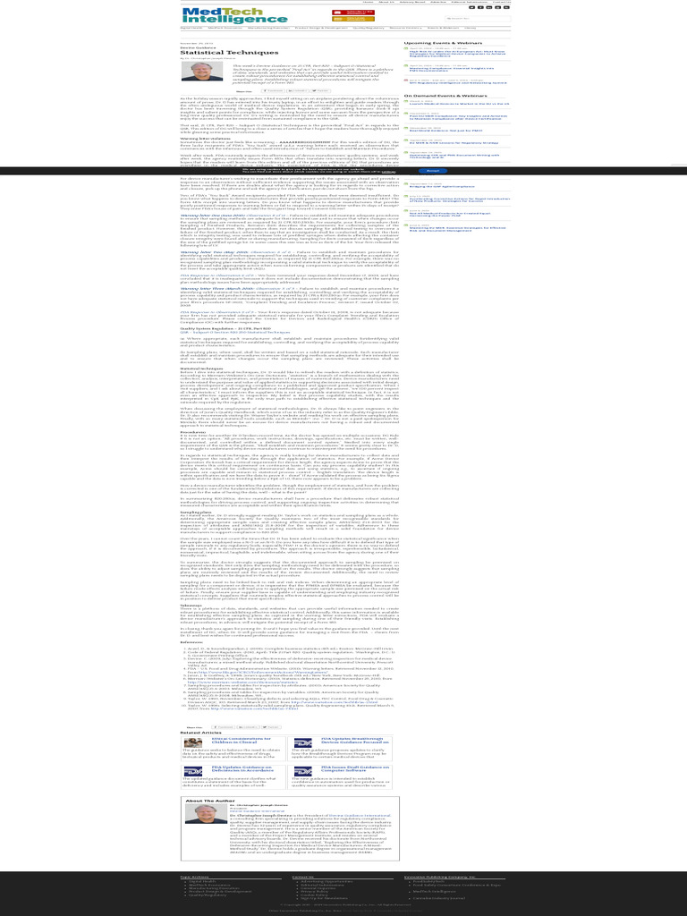 Column - Statistical Techniques - MedTech Intelligence | PDF | Medical ...