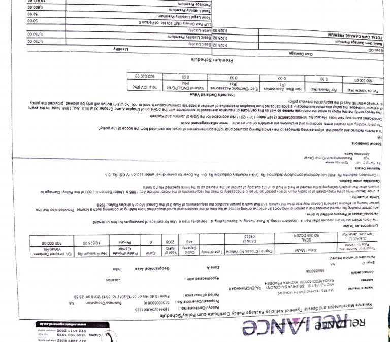 Reliance Vehicle Insurance Policy Details | PDF | Liability Insurance ...