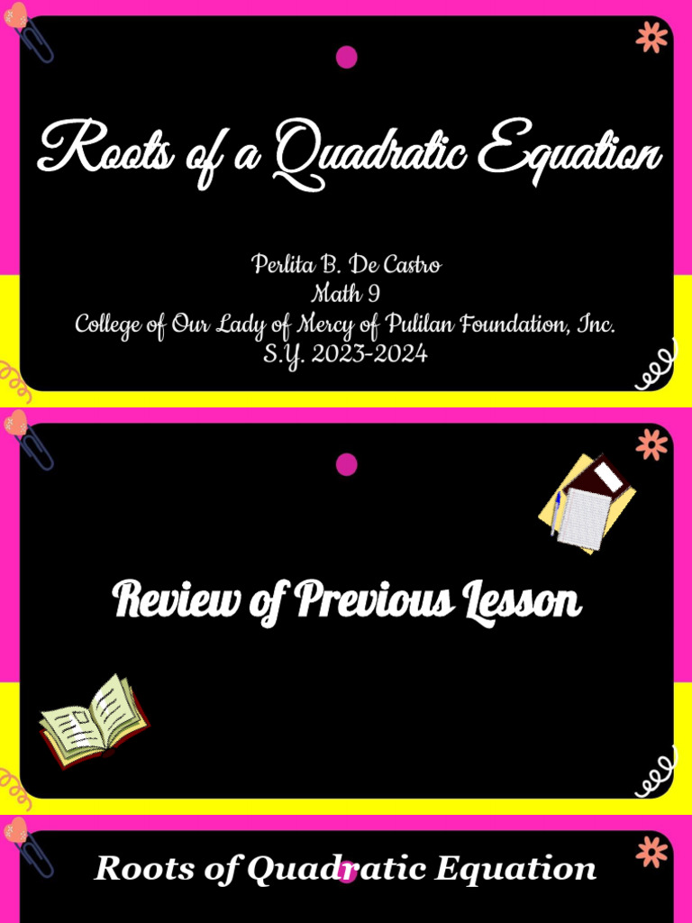 Math 9-Q1-L1.2-Roots of A Quadratic Equation | PDF | Equations ...