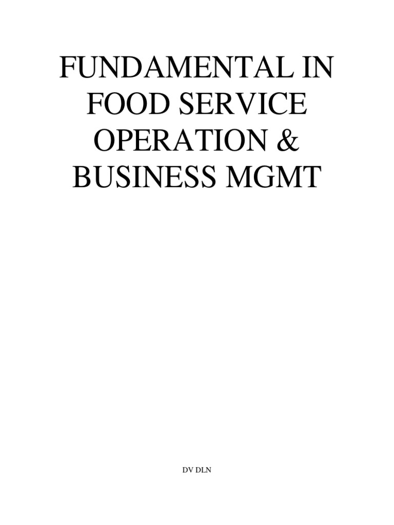 Fundamental in Food Service Operation PDF