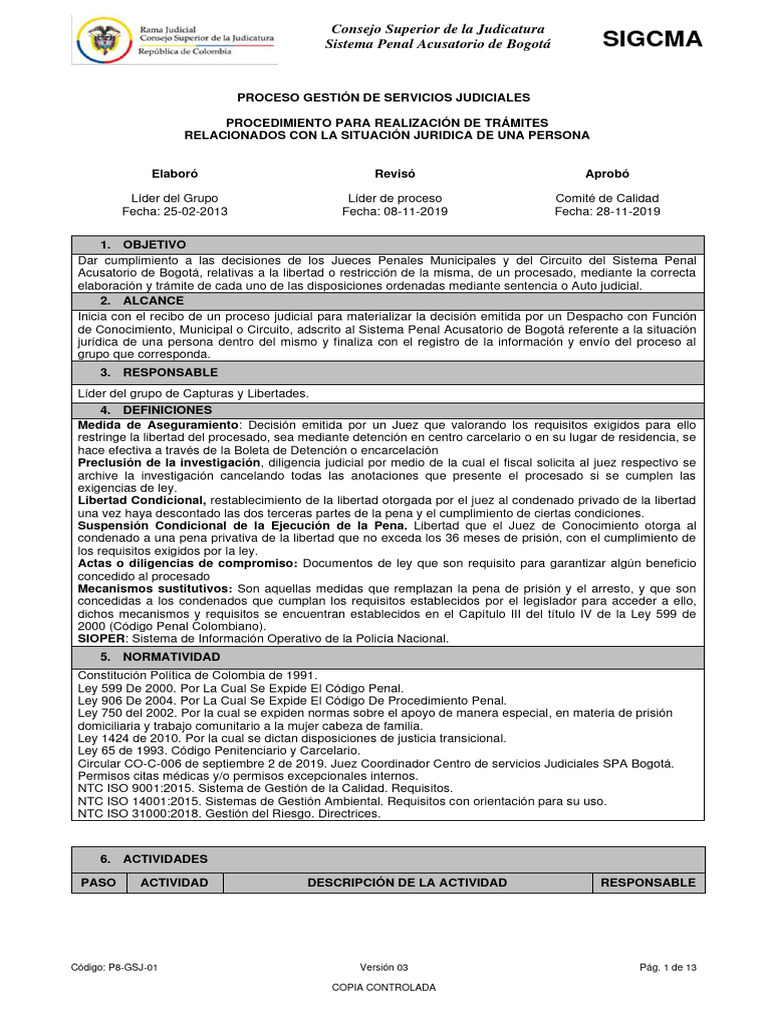 Procedimiento Trámites Relacionados Con La Situación Jurídica de Una