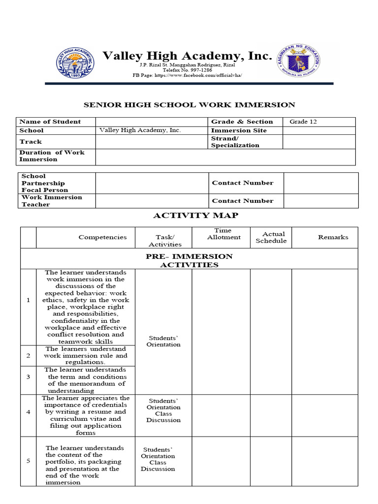 Senior High School Work Immersion Guide | PDF | Learning | Cognition