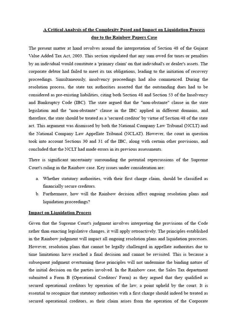 A Critical Analysis of The Complexity Posed and Impact On Liquidation ...