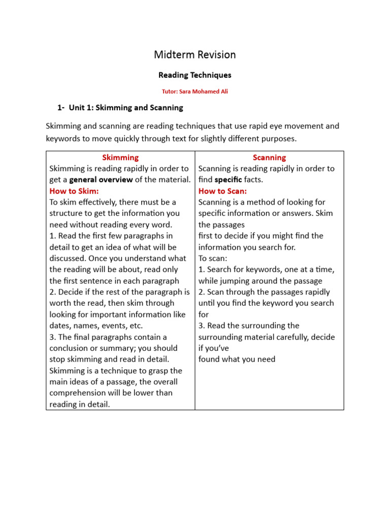 Effective Reading Techniques for Midterms | PDF | Speed Reading ...