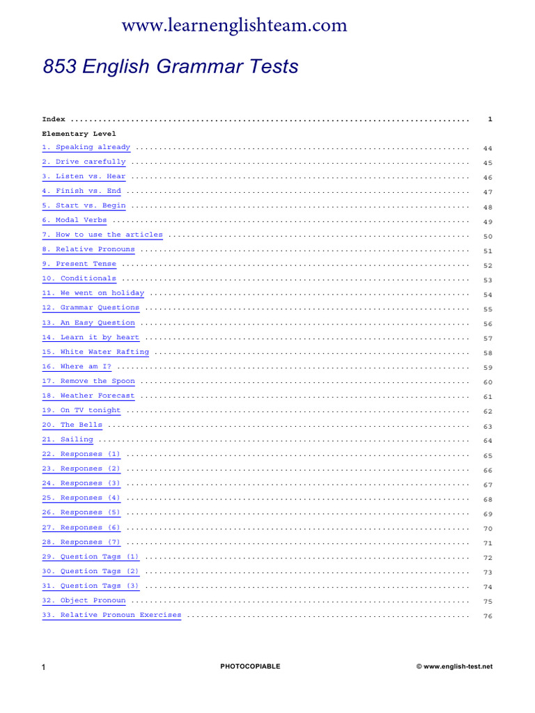 English Grammar Tests | PDF