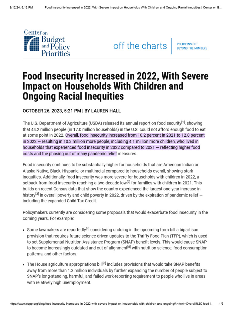Food Insecurity Increased in 2022 With Severe Impact On Households With ...