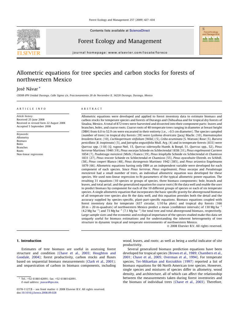 Allometric Equations for Tree Biomass in Mexico | PDF | Forests