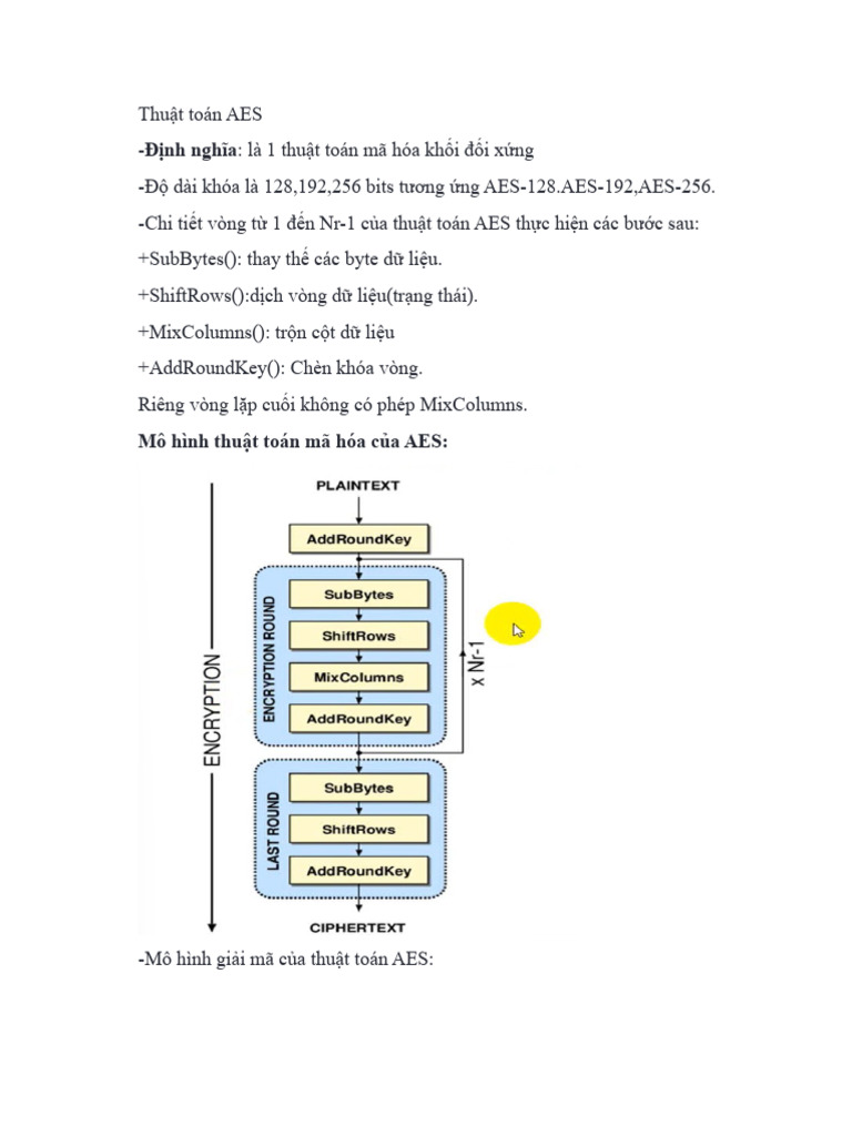 Mô hình thuật toán mã hóa của AES | PDF