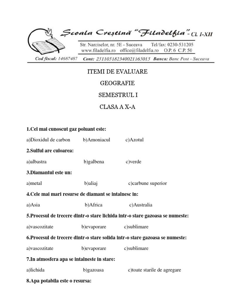 Itemi Evaluare Geografie | PDF