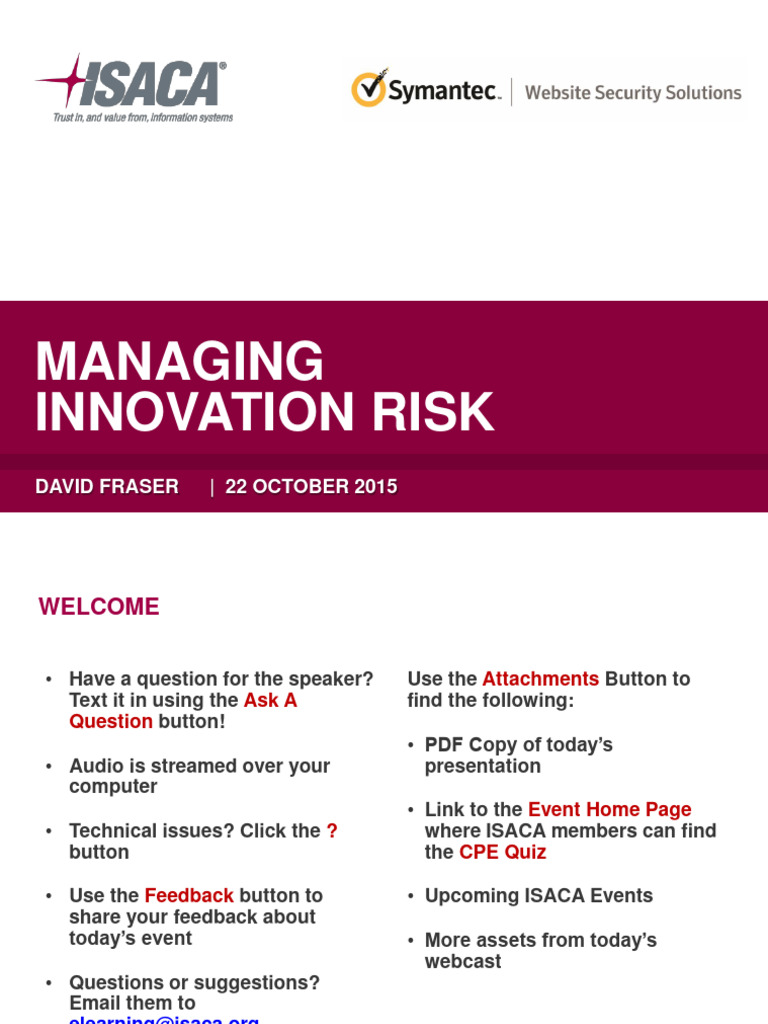 Isaca Webinar - Managing Innovation Risk - 121875 | PDF | Risk | Risk ...