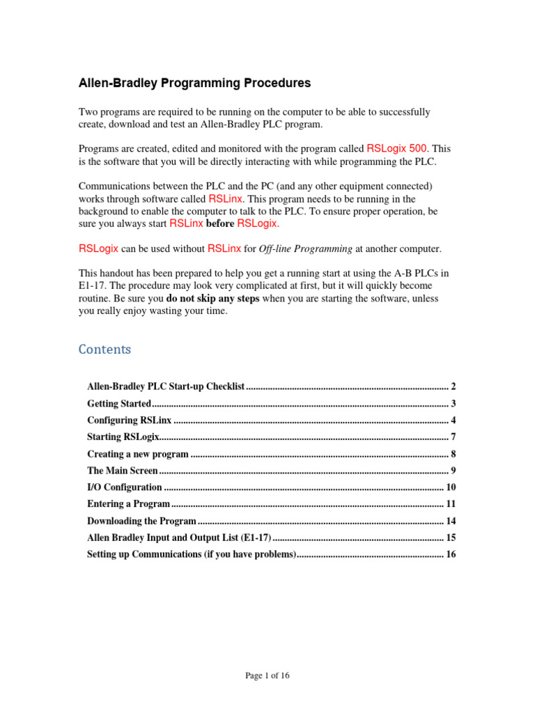 Allen Bradley Programming Procedures | PDF | Programmable Logic ...