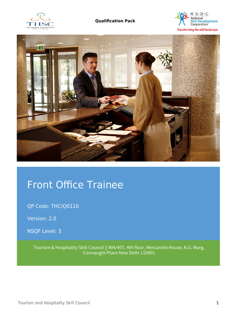 Front Office Trainee Qualification Pack | PDF | Personal Protective ...