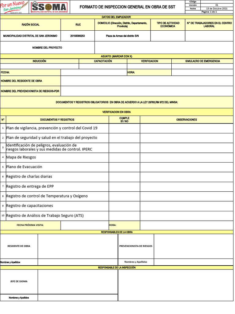 Inspección General en Obra de SST | PDF