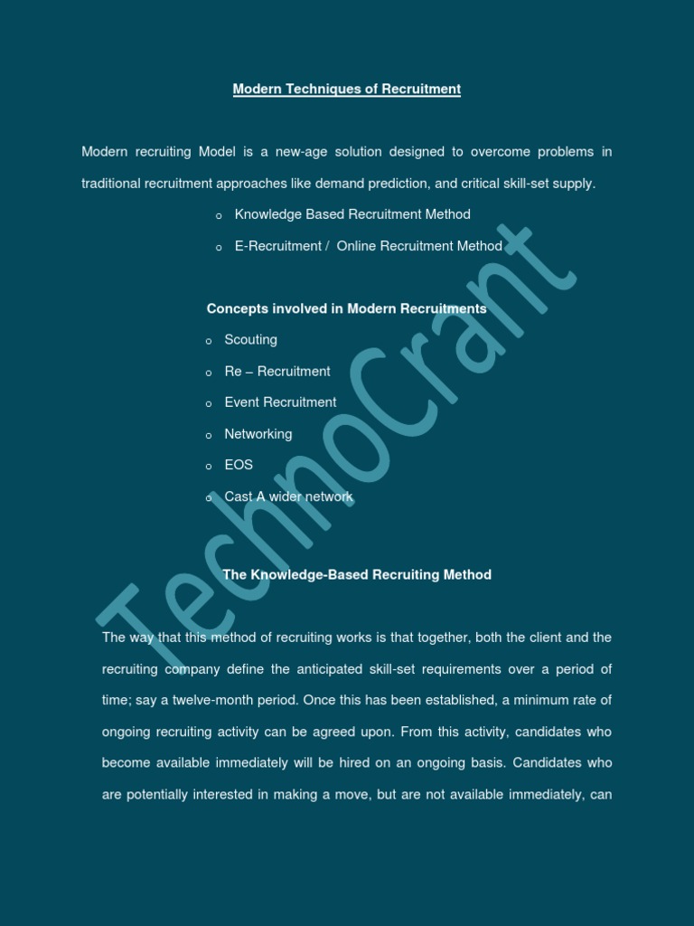 Modern Techniques of Recruitment | PDF | Recruitment | Employment