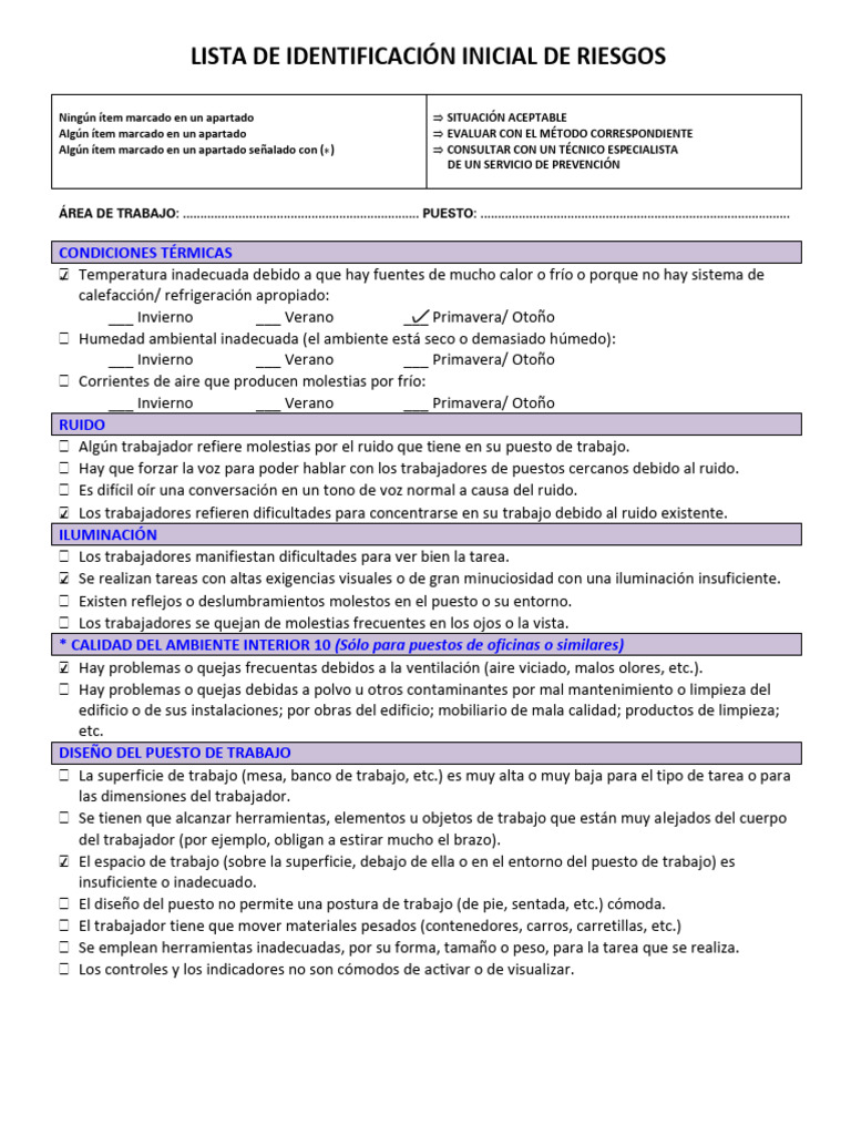 Check List Lista de Identificación Inicial de Riesgos-1 - Editado | PDF ...