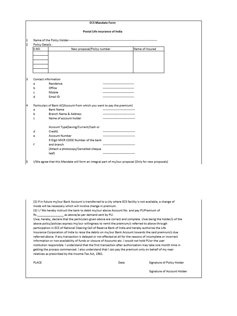 ecs mandate form indian bank