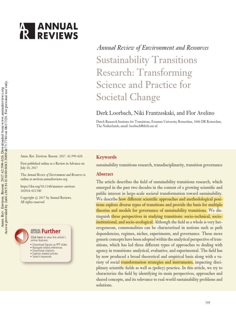 Sustainability Transitions Research - Loorbach Et Al - 2017 | PDF ...