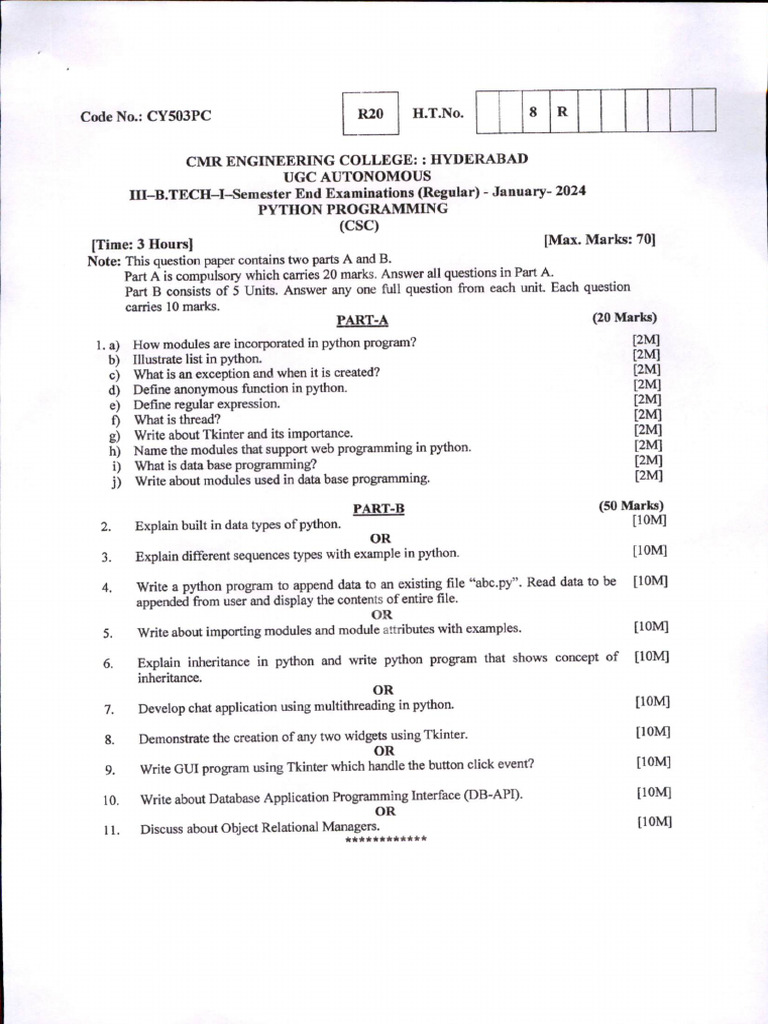 Python Programming R20 JAN-2024 | PDF