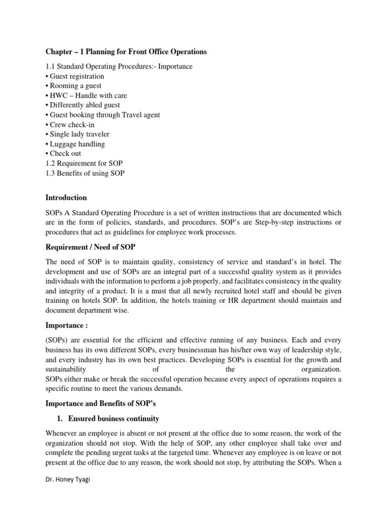 Chapter 1 Planning For Front Office Operations | PDF