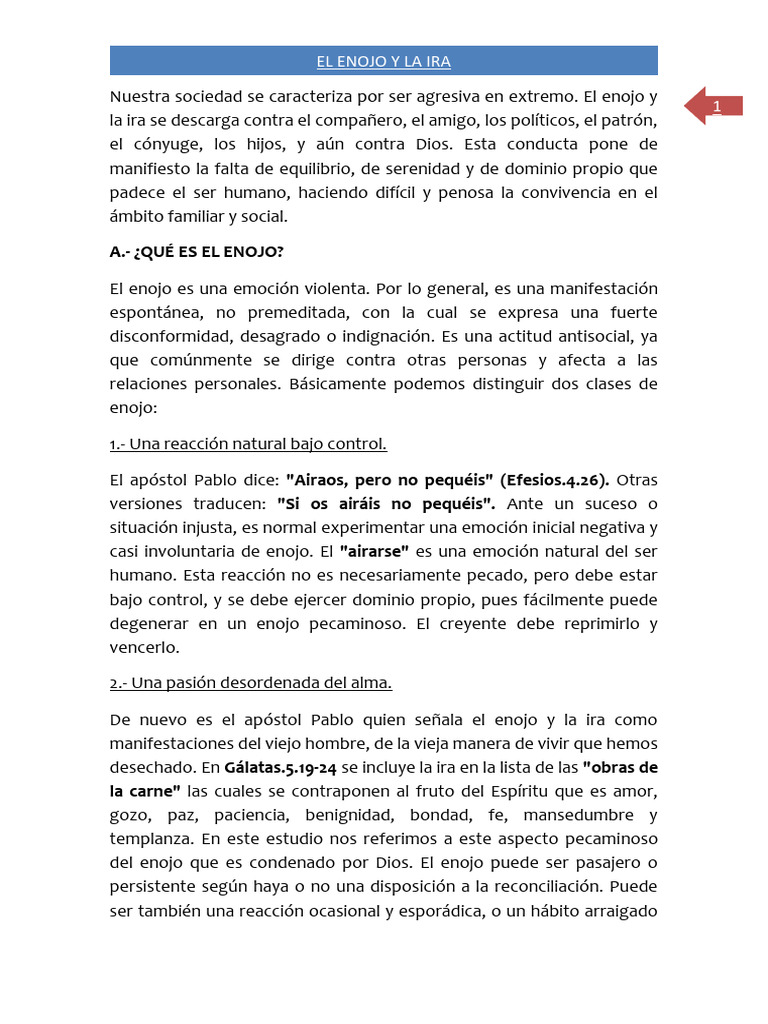 El Enojo y La Ira | PDF | Ira | Fruto Del Espiritu Santo