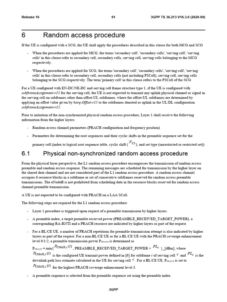 6.1 Physical Non-Synchronized Random Access Procedure | PDF | Duplex ...