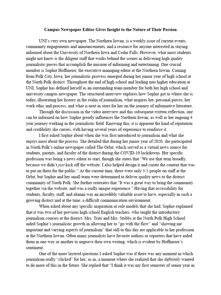 Structured Interview Written Reflection Pdf Newspapers Journalism