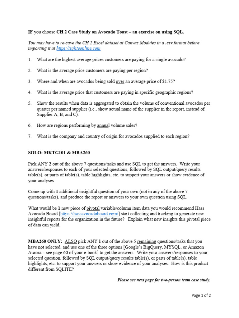 Avocado Toast SQL Case Study Analysis | PDF | Table (Database) | Sql