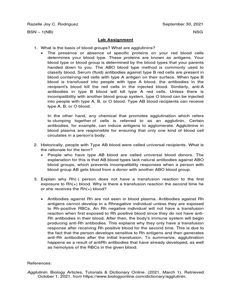 AssignmentLab7 Rodriguez | PDF | Blood Type | Blood