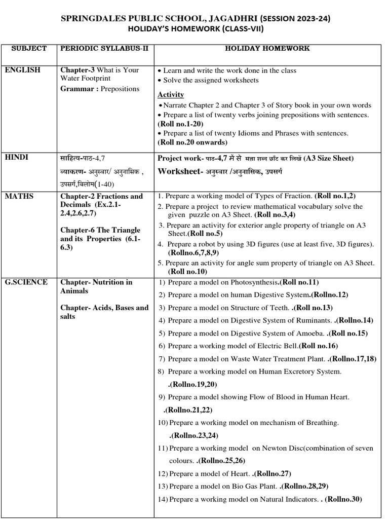 Class Vii Holiday Homework and Practice Sheet | PDF | Stomach | Spamming
