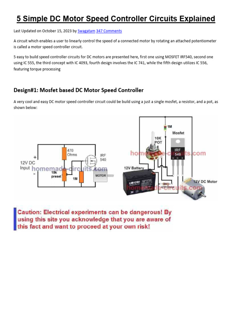 5 Simple DC Motor Speed Controller Circuits Explained Circuit Diagram