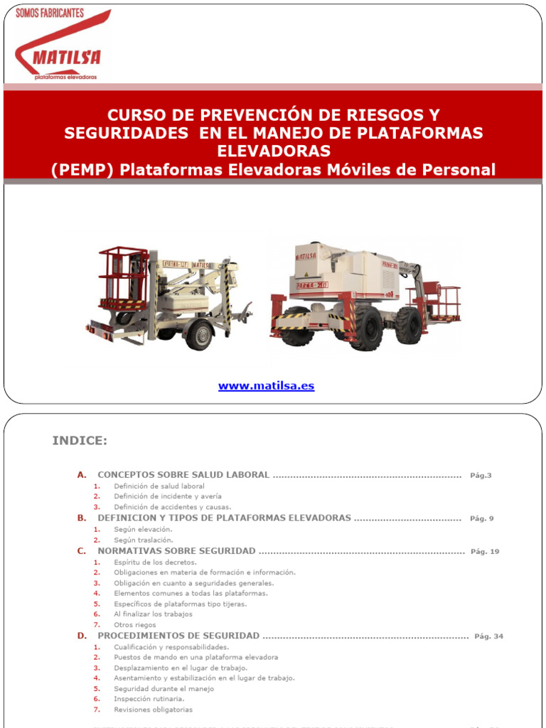 Curso de Seguridad en Plataformas Elevadoras | PDF | Seguridad y salud ...