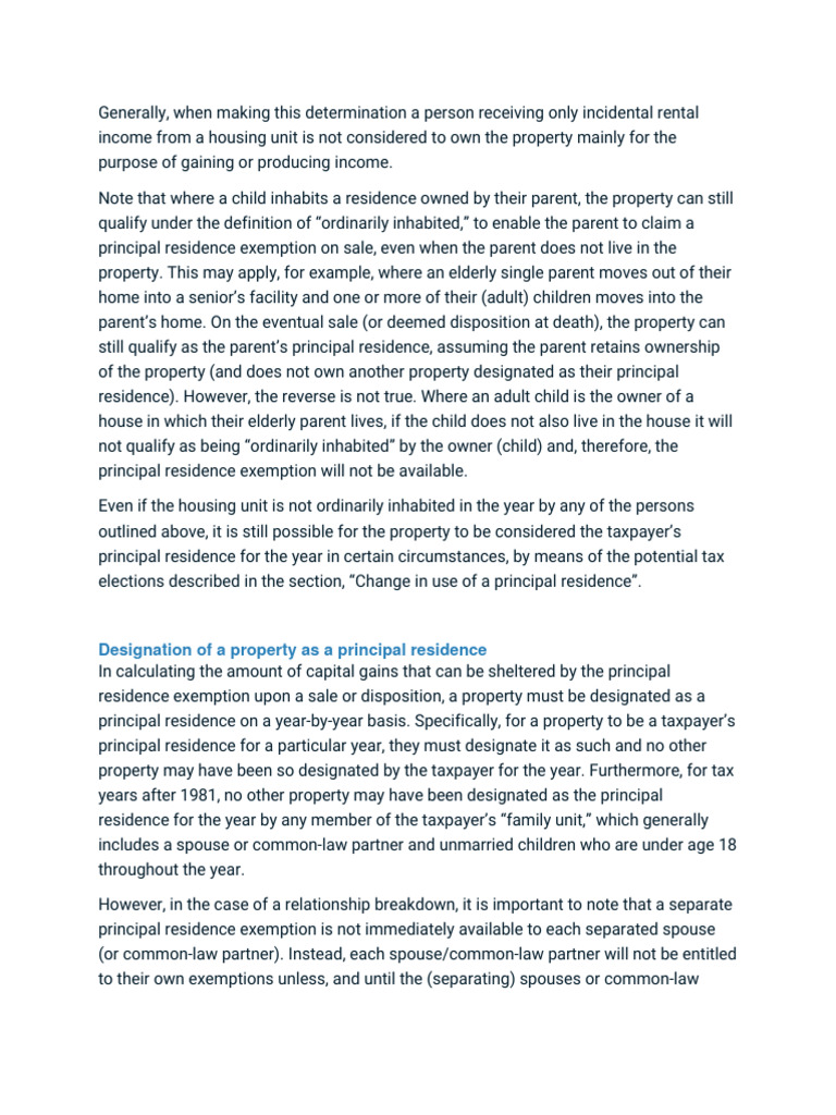 Principal Residence Exemption Guidelines | PDF | Tax Exemption | Taxpayer